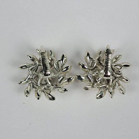 Vintage Sarah Coventry Clip On Earrings Silver Tone Smoky Rhinestone - Picture 5 of 9